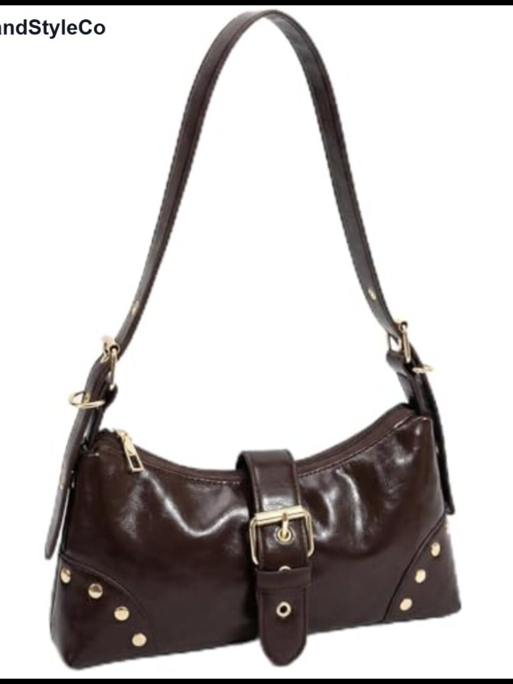 Y2K Faux Leather Studded Shoulder Bag Adjustable Crossbody Purse Womens